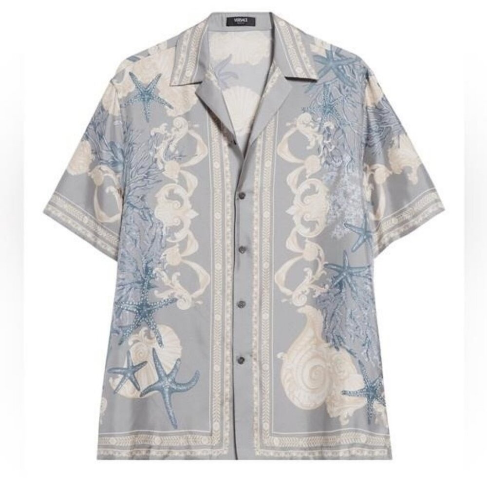 New Authentic Versace Gray and Blue Short Sleeve Shirt size 54